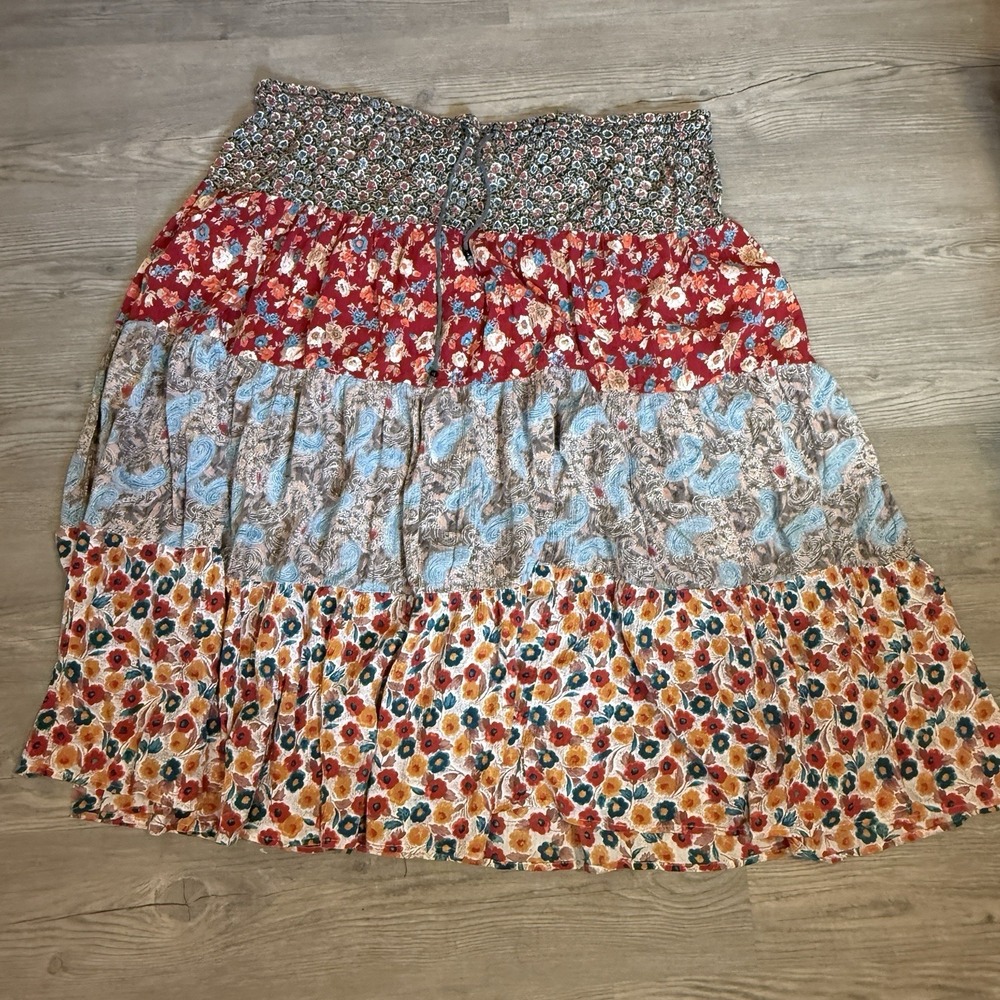 Patchwork Maxi Skirt Large Tiered Floral Cotton Boho Cottagecore Peasant FLAW